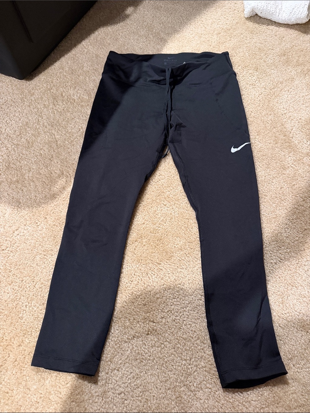 Nike Black Womens Performance Leggings with White Swoosh and mesh back